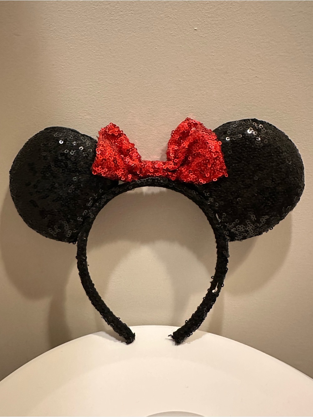 Sequin Black Disney Mickey Ears with Red Bow